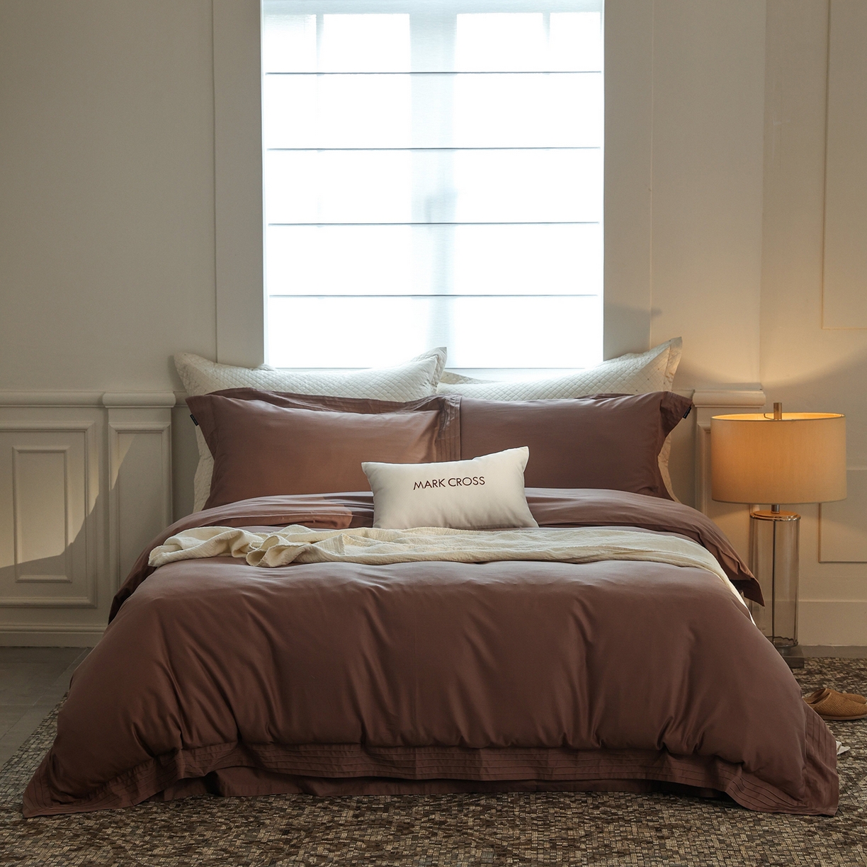 91家纺网 家纺一手货源 找家纺 （总）佳汐蓝家纺 2025新款静奢简约高级质感超细旦天丝棉磨毛系列四件套-热可可