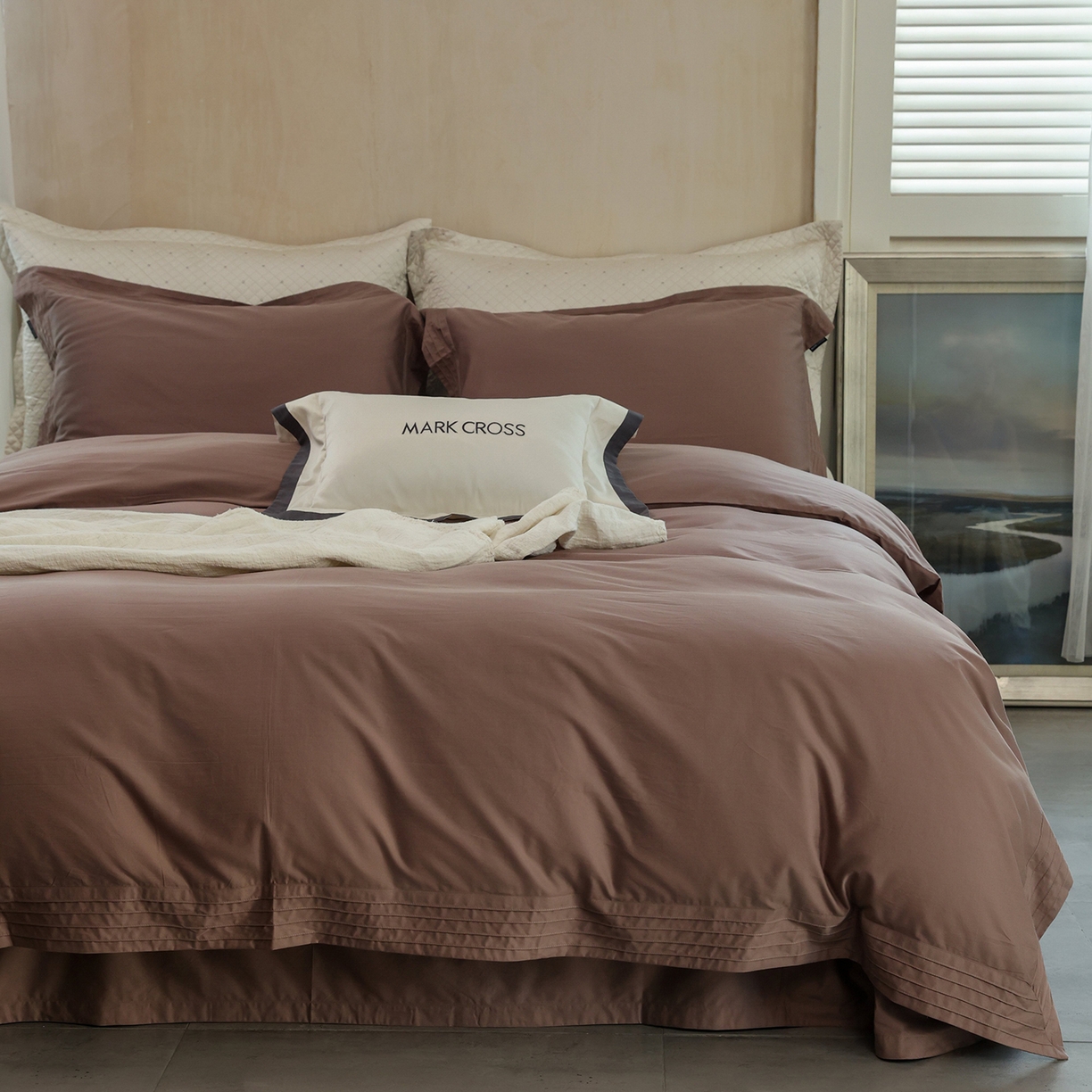 91家纺网 家纺一手货源 找家纺 佳汐蓝家纺 2025新款静奢简约高级质感超细旦天丝棉磨毛系列四件套-热可可 蒙太奇-乌龙茶咖