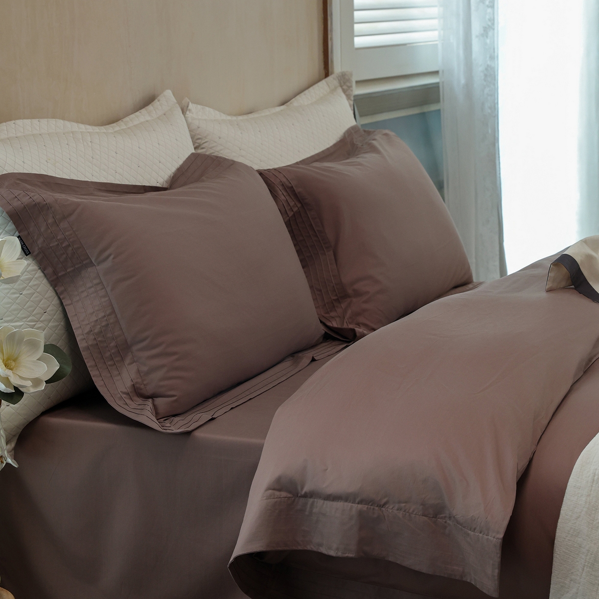 91家纺网 家纺一手货源 找家纺 佳汐蓝家纺 2025新款静奢简约高级质感超细旦天丝棉磨毛系列四件套-热可可 蒙太奇-乌龙茶咖