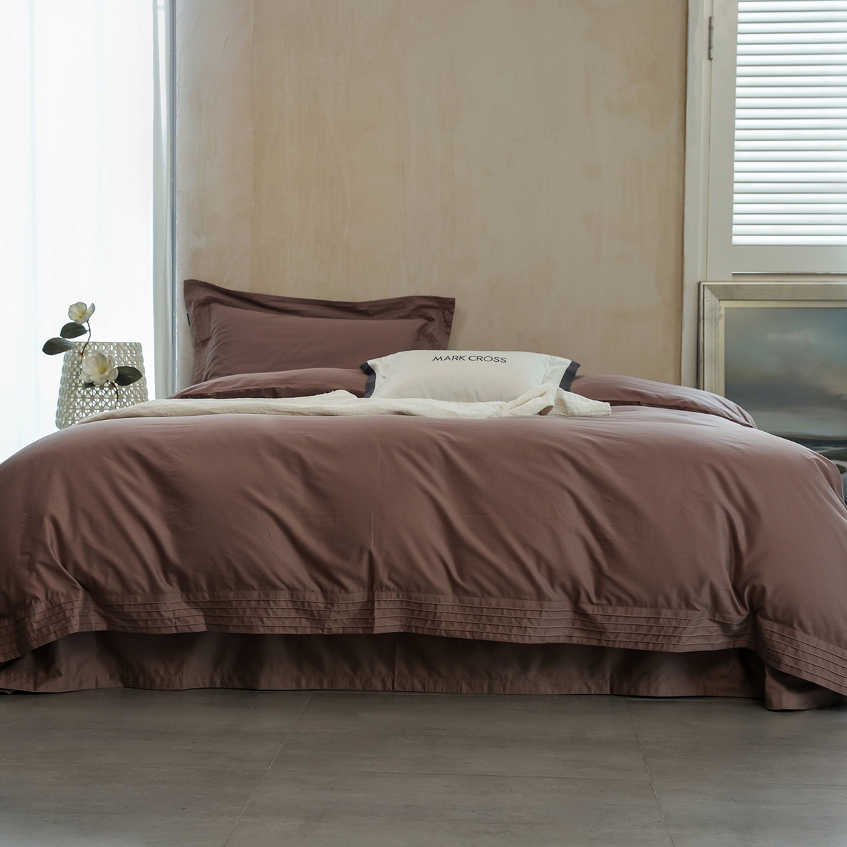 91家纺网 家纺一手货源 找家纺 佳汐蓝家纺 2025新款静奢简约高级质感超细旦天丝棉磨毛系列四件套-热可可 蒙太奇-乌龙茶咖