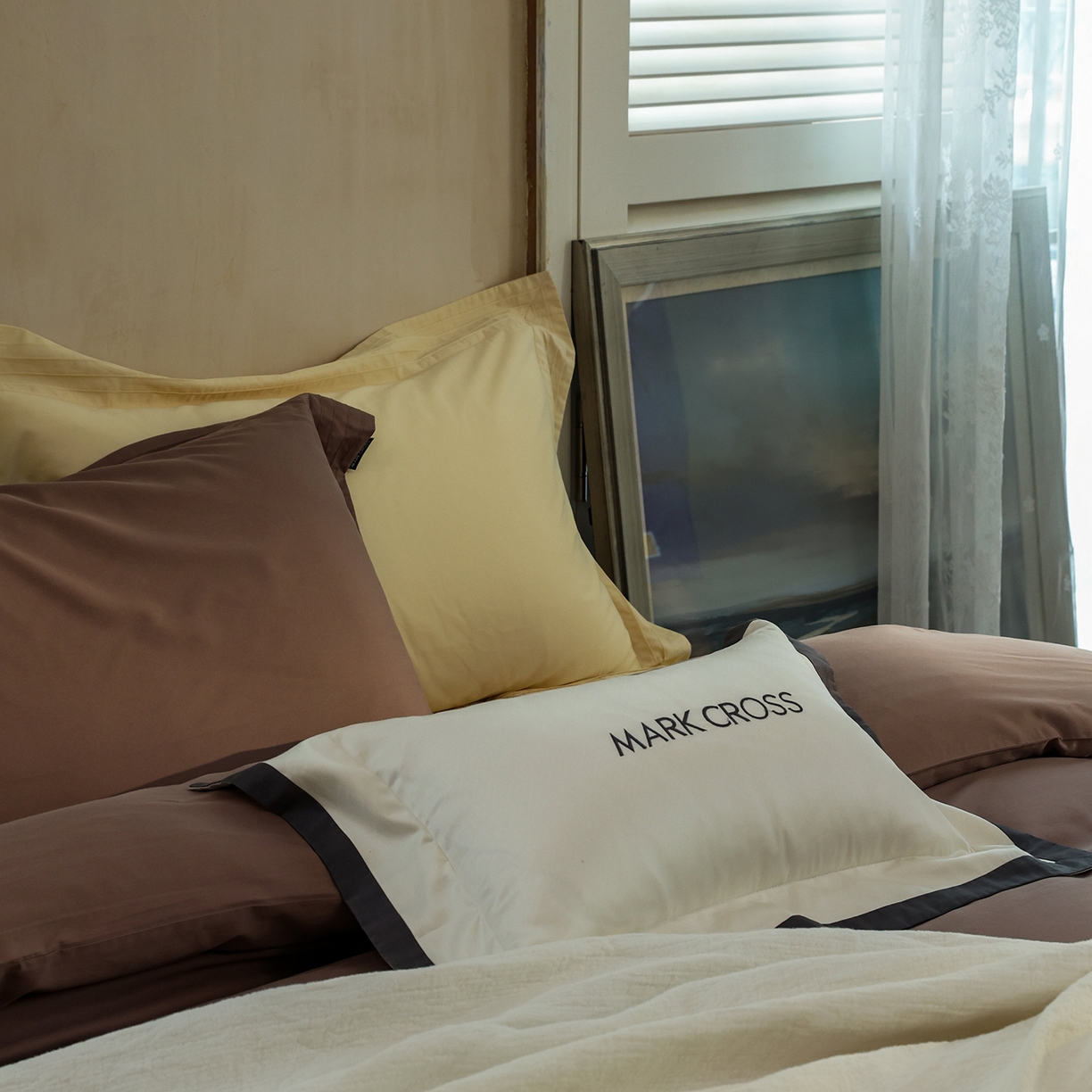 91家纺网 家纺一手货源 找家纺 佳汐蓝家纺 2025新款静奢简约高级质感超细旦天丝棉磨毛系列四件套-热可可 蒙太奇-乌龙茶咖