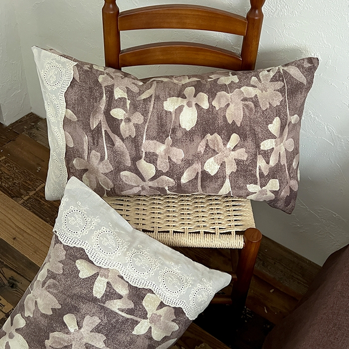 91家纺网 家纺一手货源 找家纺 梦纤绒 2025秋冬新品A类高克重亚麻复古全棉花边侘寂风原麻系列花影棕