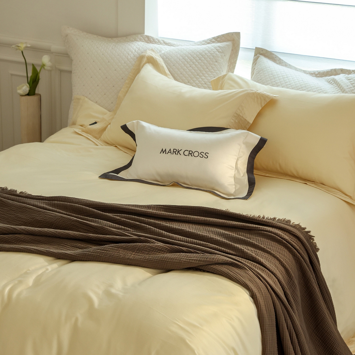 91家纺网 家纺一手货源 找家纺 佳汐蓝家纺 2025新款静奢简约高级质感超细旦天丝棉磨毛系列四件套-热可可 蒙太奇-香草奶油