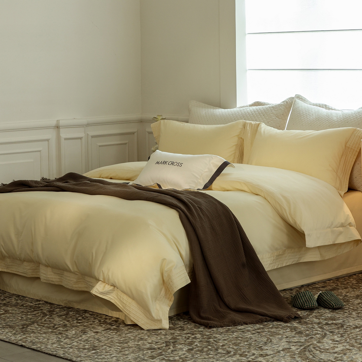 91家纺网 家纺一手货源 找家纺 佳汐蓝家纺 2025新款静奢简约高级质感超细旦天丝棉磨毛系列四件套-热可可 蒙太奇-香草奶油