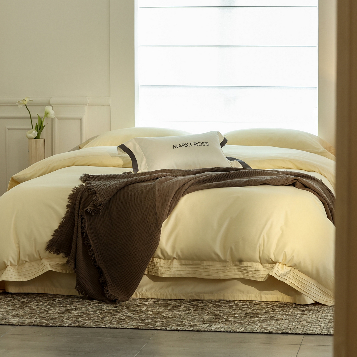 91家纺网 家纺一手货源 找家纺 佳汐蓝家纺 2025新款静奢简约高级质感超细旦天丝棉磨毛系列四件套-热可可 蒙太奇-香草奶油