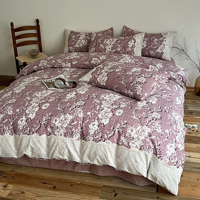 91家纺网 家纺一手货源 找家纺 梦纤绒 2025秋冬新品A类高克重亚麻复古全棉花边侘寂风原麻系列铃兰