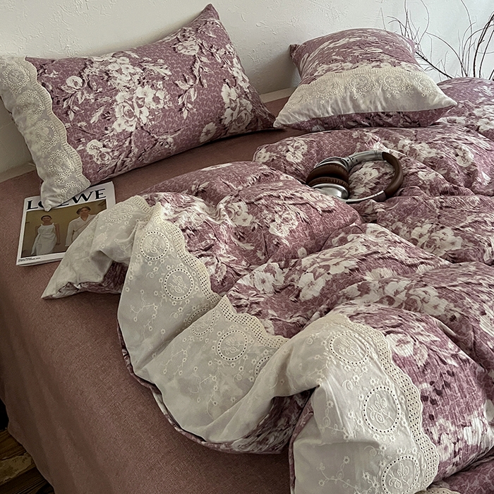 91家纺网 家纺一手货源 找家纺 梦纤绒 2025秋冬新品A类高克重亚麻复古全棉花边侘寂风原麻系列铃兰