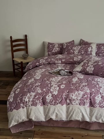 91家纺网 家纺一手货源 找家纺 梦纤绒 2025秋冬新品A类高克重亚麻复古全棉花边侘寂风原麻系列铃兰