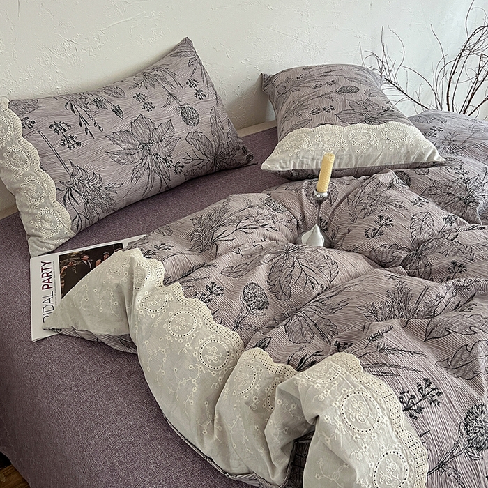 91家纺网 家纺一手货源 找家纺 梦纤绒 2025秋冬新品A类高克重亚麻复古全棉花边侘寂风原麻系列麦卡伦