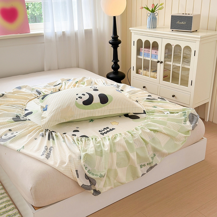 91家纺网 家纺一手货源 找家纺 拾物记 2025新款A类12868全棉纯棉单床笠床笠单件-提供买家秀和质检报告 小熊猫