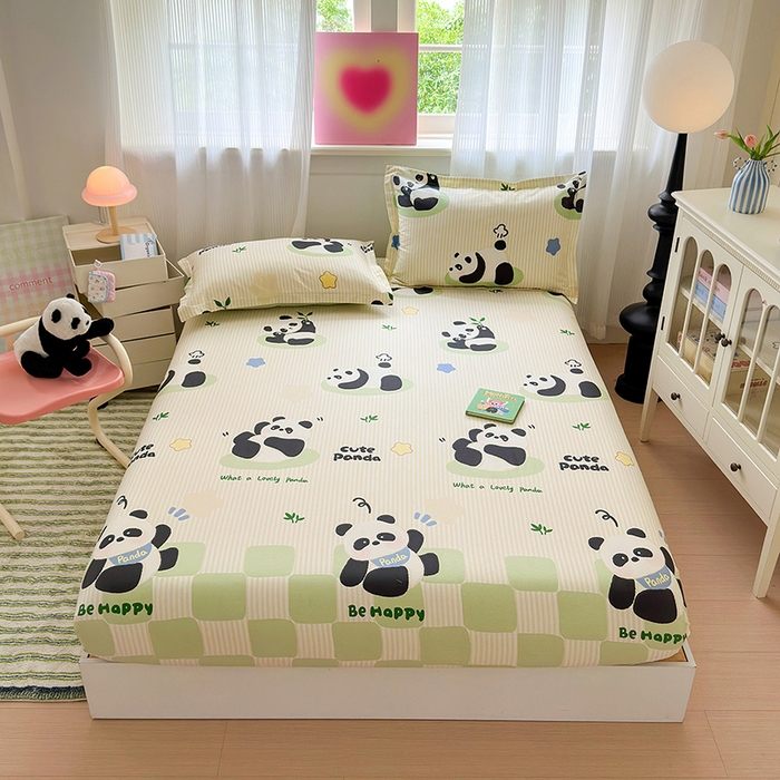 91家纺网 家纺一手货源 找家纺 拾物记 2025新款A类12868全棉纯棉单床笠床笠单件-提供买家秀和质检报告 小熊猫