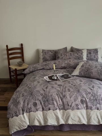 91家纺网 家纺一手货源 找家纺 梦纤绒 2025秋冬新品A类高克重亚麻复古全棉花边侘寂风原麻系列麦卡伦