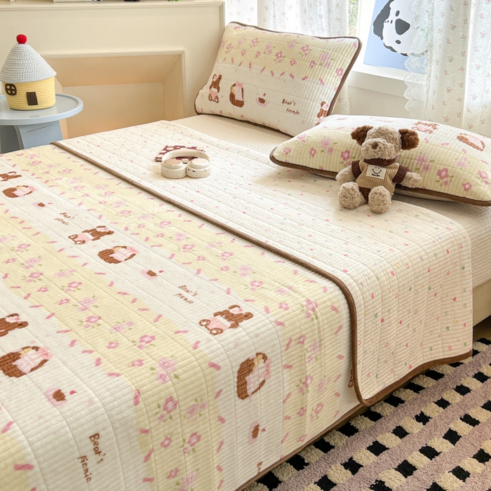 茉夕家纺 2025新款2025跑量双层纱牛奶绒印花床盖 床盖单件 白桃公主