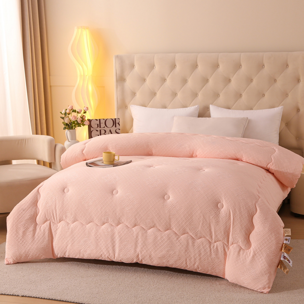 91家纺网 家纺一手货源 找家纺 首爱家纺 2025新款A类针织提花羊毛被冬被被子被芯 针织提花-粉色