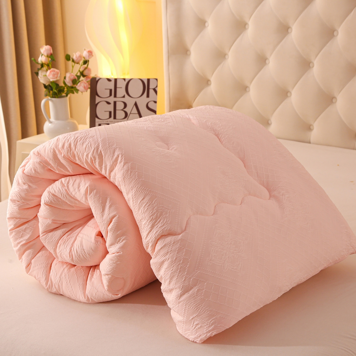 91家纺网 家纺一手货源 找家纺 首爱家纺 2025新款A类针织提花羊毛被冬被被子被芯 针织提花-粉色