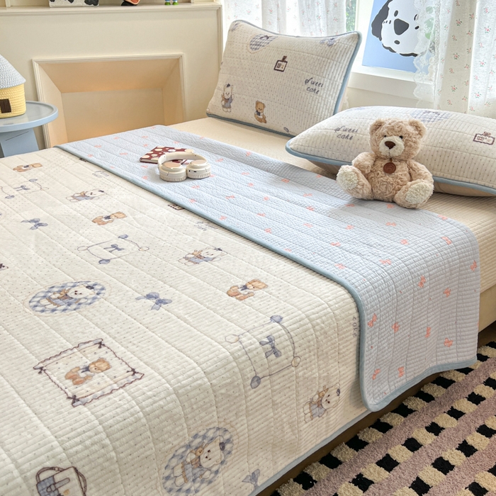 茉夕家纺 2025新款2025跑量双层纱牛奶绒印花床盖 床盖单件 贝果宝贝