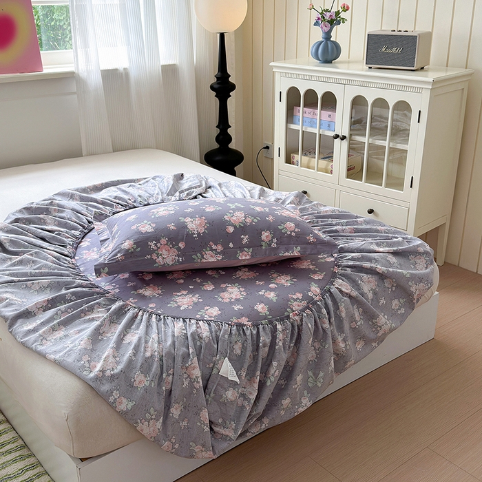 91家纺网 家纺一手货源 找家纺 拾物记 2025新款A类12868全棉纯棉单床笠床笠单件-提供买家秀和质检报告 幸福花儿-紫