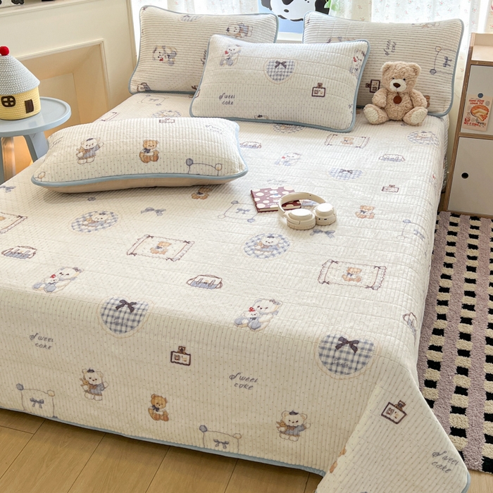 91家纺网 家纺一手货源 找家纺 茉夕家纺 2025新款2025跑量双层纱牛奶绒印花床盖 床盖单件 贝果宝贝