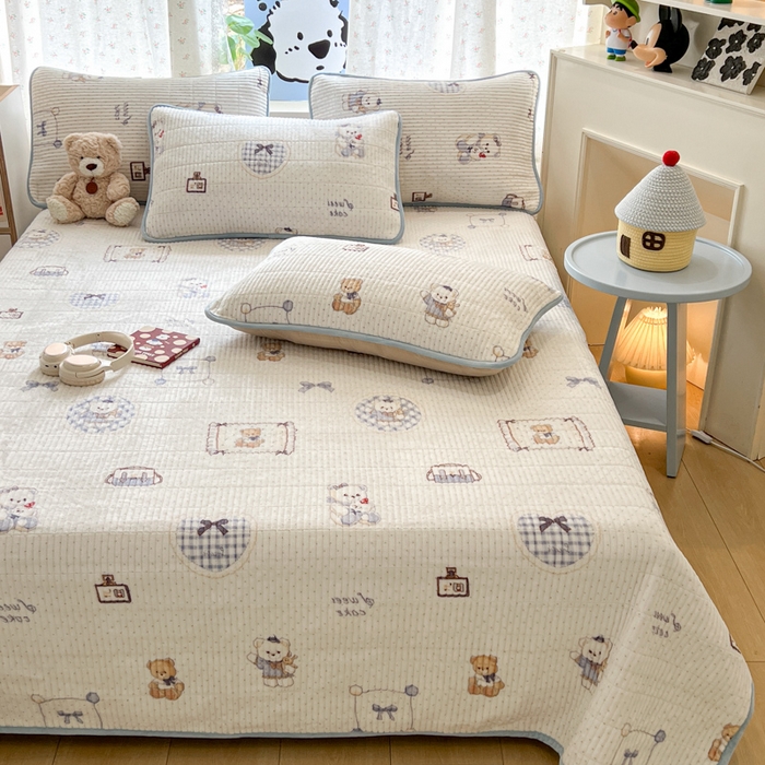 91家纺网 家纺一手货源 找家纺 茉夕家纺 2025新款2025跑量双层纱牛奶绒印花床盖 床盖单件 贝果宝贝