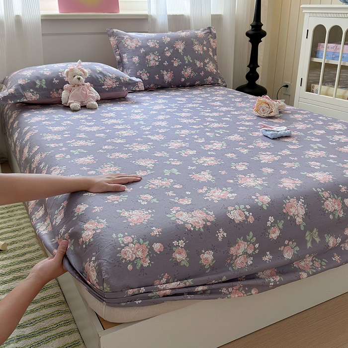 91家纺网 家纺一手货源 找家纺 拾物记 2025新款A类12868全棉纯棉单床笠床笠单件-提供买家秀和质检报告 幸福花儿-紫