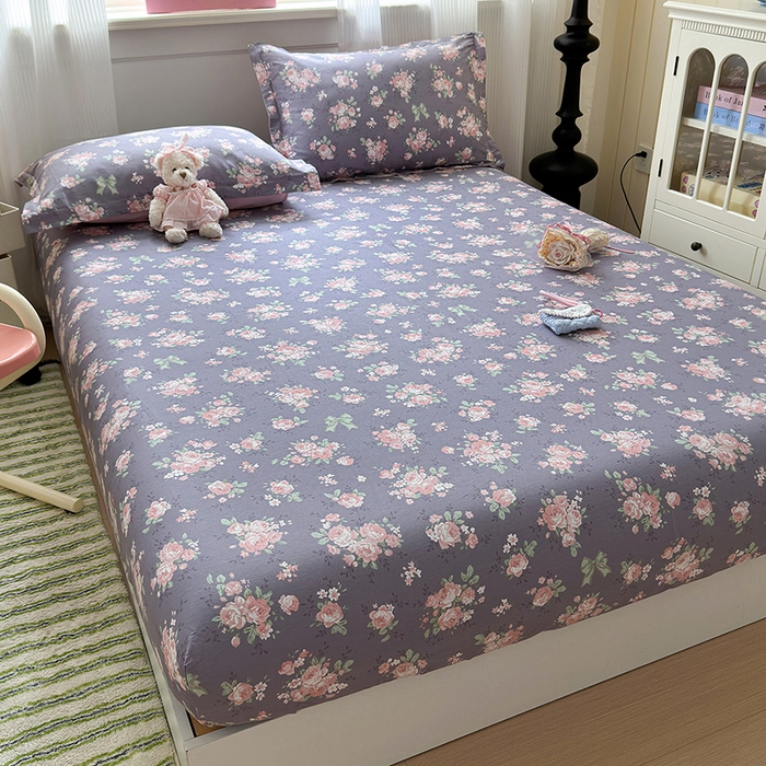 91家纺网 家纺一手货源 找家纺 拾物记 2025新款A类12868全棉纯棉单床笠床笠单件-提供买家秀和质检报告 幸福花儿-紫