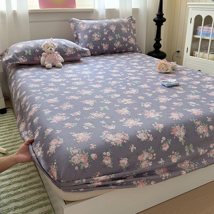 91家纺网 家纺一手货源 找家纺 拾物记 2025新款A类12868全棉纯棉单床笠床笠单件-提供买家秀和质检报告 幸福花儿-紫