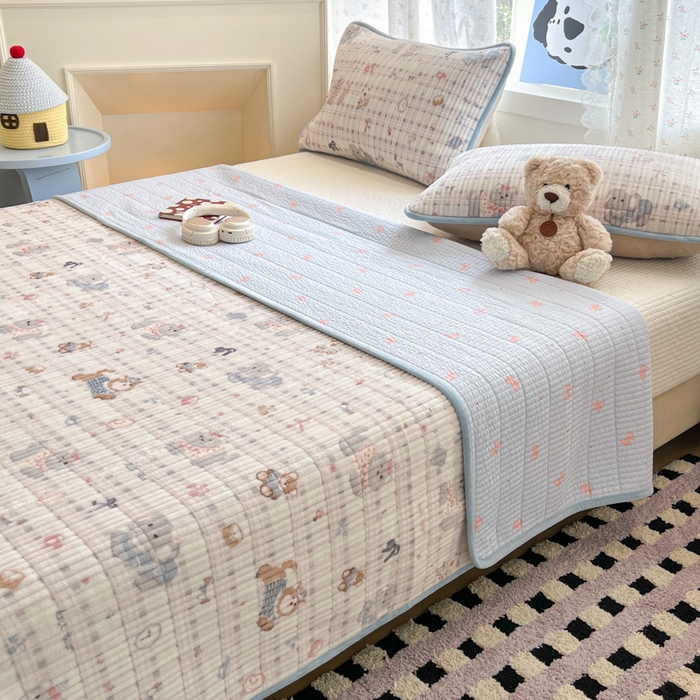 茉夕家纺 2025新款2025跑量双层纱牛奶绒印花床盖 床盖单件 彩点小象