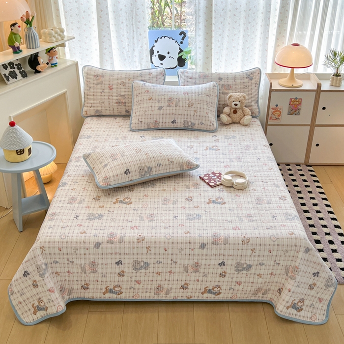 91家纺网 家纺一手货源 找家纺 茉夕家纺 2025新款2025跑量双层纱牛奶绒印花床盖 床盖单件 彩点小象