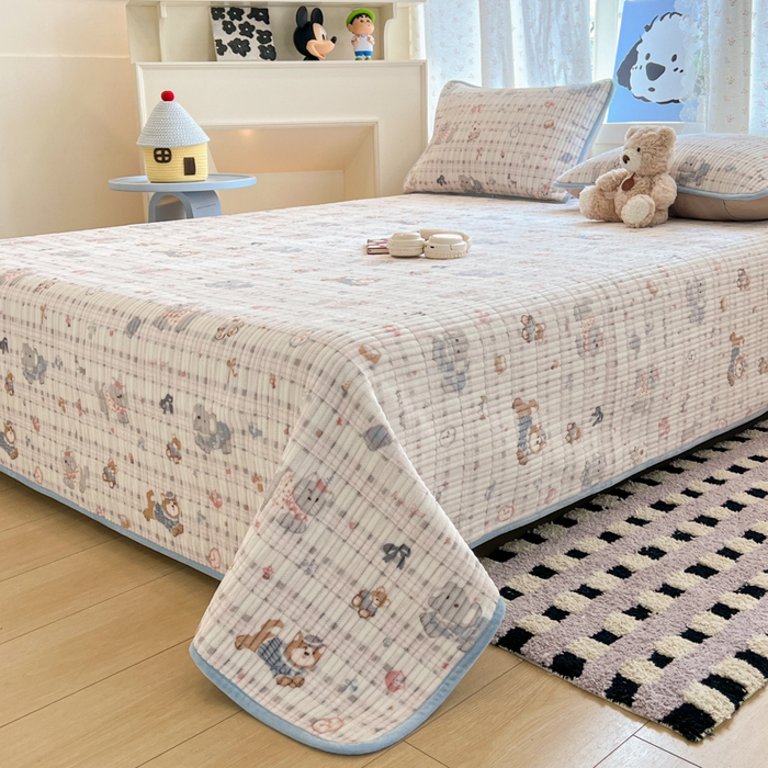 91家纺网 家纺一手货源 找家纺 茉夕家纺 2025新款2025跑量双层纱牛奶绒印花床盖 床盖单件 彩点小象