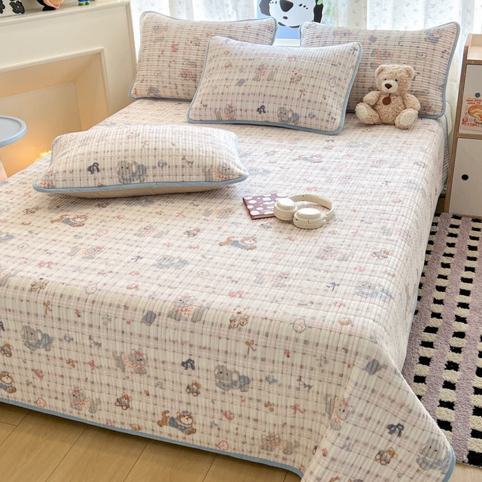 91家纺网 家纺一手货源 找家纺 茉夕家纺 2025新款2025跑量双层纱牛奶绒印花床盖 床盖单件 彩点小象