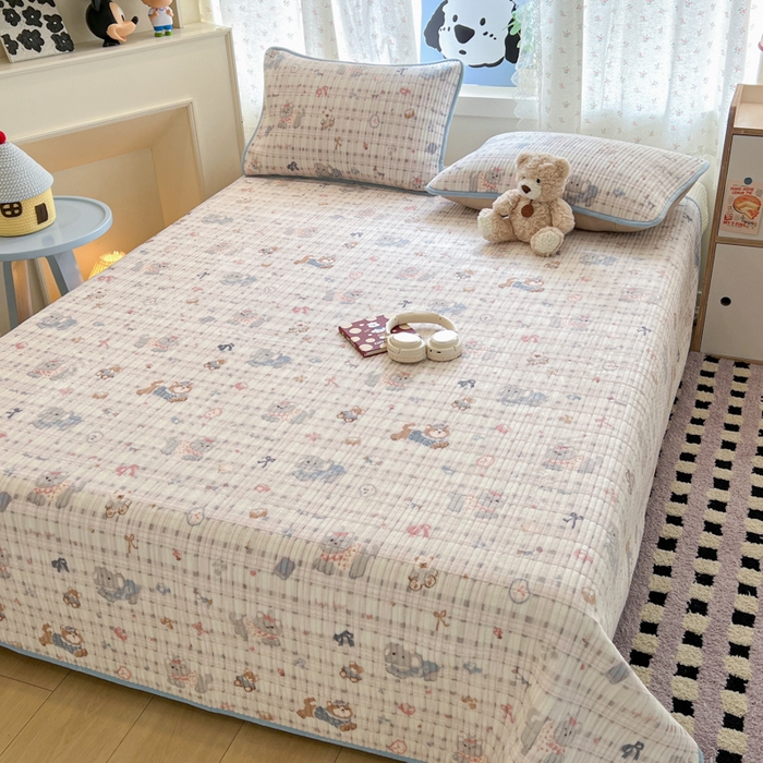 91家纺网 家纺一手货源 找家纺 茉夕家纺 2025新款2025跑量双层纱牛奶绒印花床盖 床盖单件 彩点小象