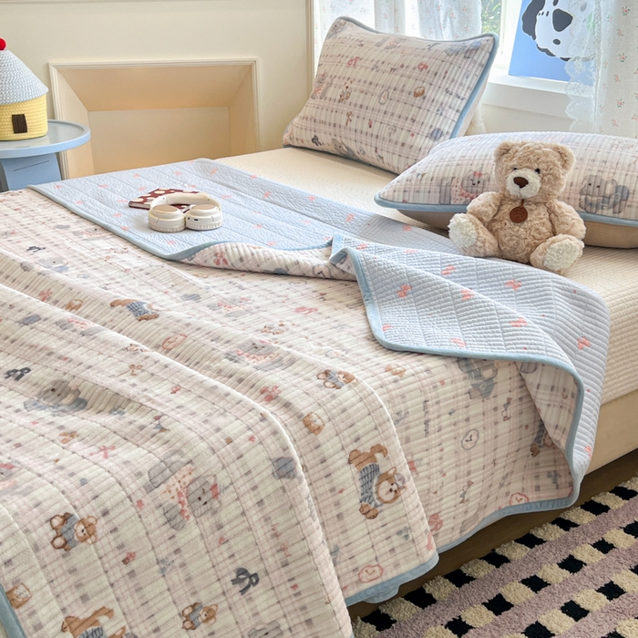 91家纺网 家纺一手货源 找家纺 茉夕家纺 2025新款2025跑量双层纱牛奶绒印花床盖 床盖单件 彩点小象