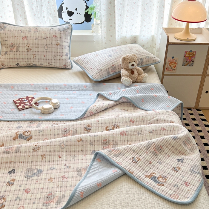 91家纺网 家纺一手货源 找家纺 茉夕家纺 2025新款2025跑量双层纱牛奶绒印花床盖 床盖单件 彩点小象