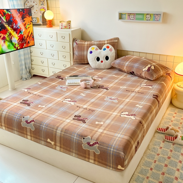 91家纺网 家纺一手货源 找家纺 爱彼家纺 2025新款高克重牛奶绒卡通床笠单床笠单件 小狗格温