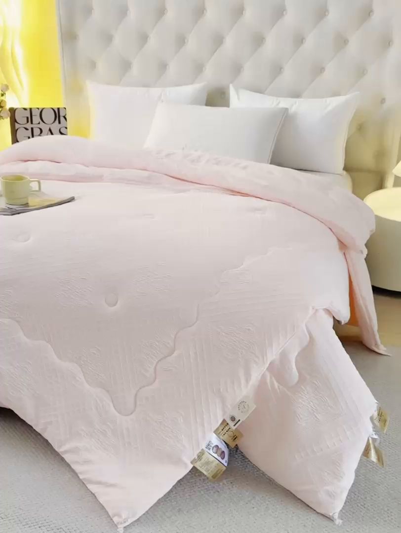 91家纺网 家纺一手货源 找家纺 棉乐町家居 2025新款A类针织提花进口羊毛子母被被子被芯 针织提花-粉色