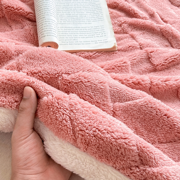 91家纺网 家纺一手货源 找家纺 耐思家纺 2025新款加厚提花兔绒塔芙绒单品床单系列 豆沙粉