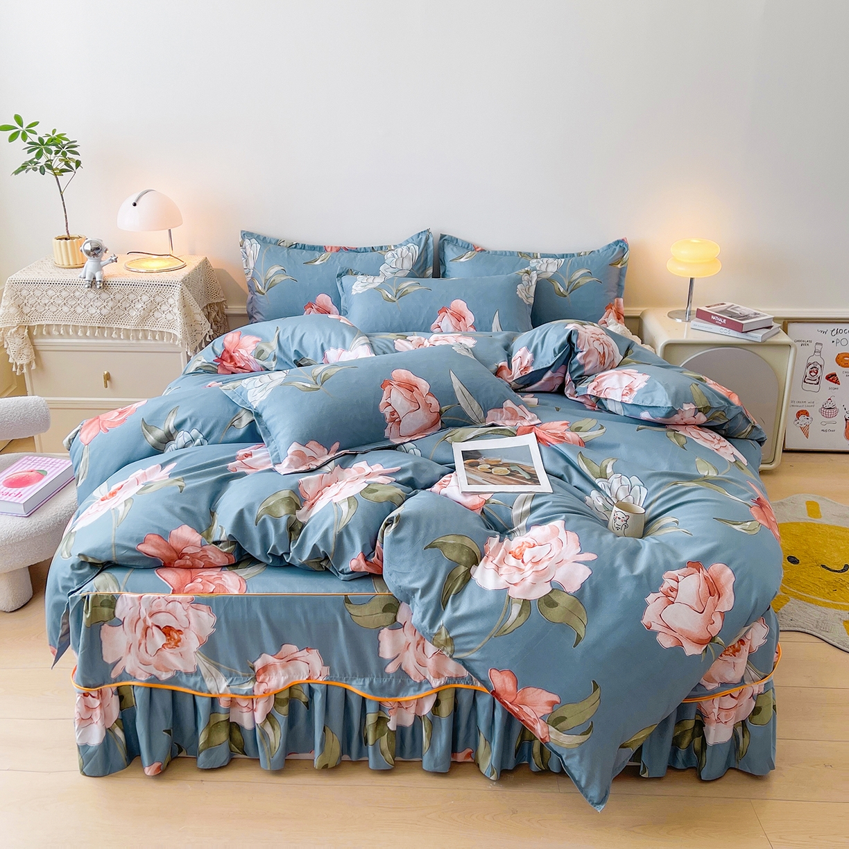 91家纺网 家纺一手货源 找家纺 （总）笠裙家纺 2025新款A类水洗棉韩版S边花边印花床裙四件套