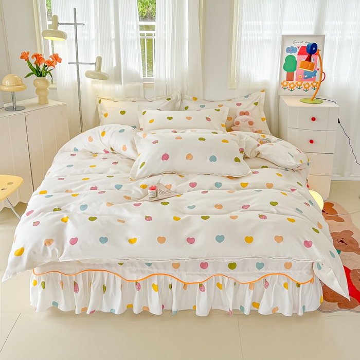 91家纺网 家纺一手货源 找家纺 （总）笠裙家纺 2025新款A类水洗棉韩版S边花边印花床裙四件套