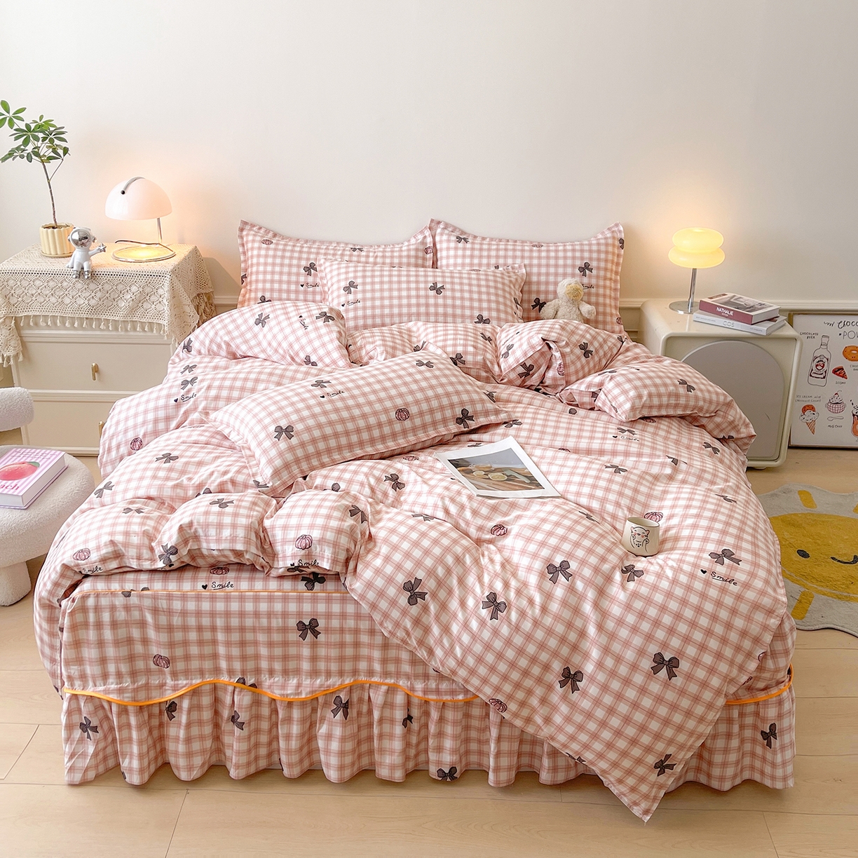 91家纺网 家纺一手货源 找家纺 （总）笠裙家纺 2025新款A类水洗棉韩版S边花边印花床裙四件套