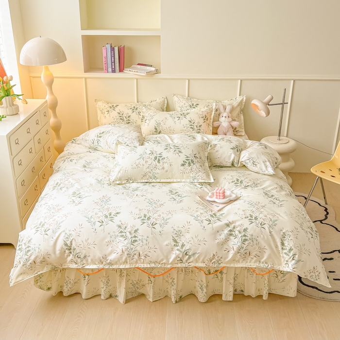 91家纺网 家纺一手货源 找家纺 （总）笠裙家纺 2025新款A类水洗棉韩版S边花边印花床裙四件套