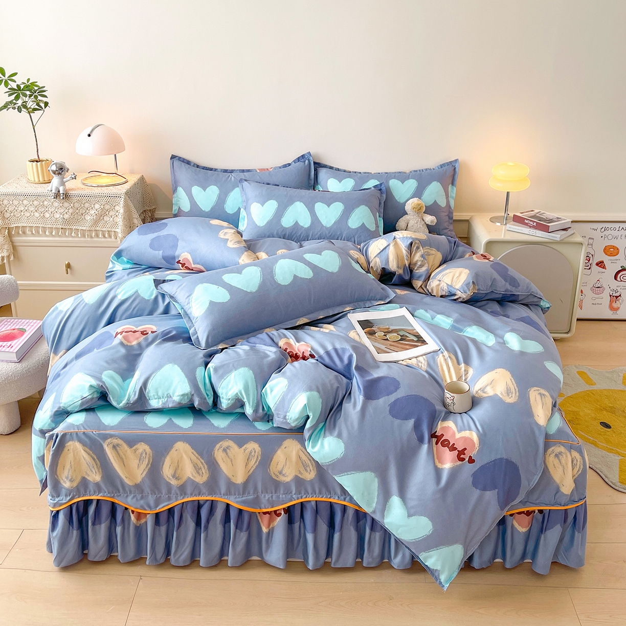 91家纺网 家纺一手货源 找家纺 （总）笠裙家纺 2025新款A类水洗棉韩版S边花边印花床裙四件套