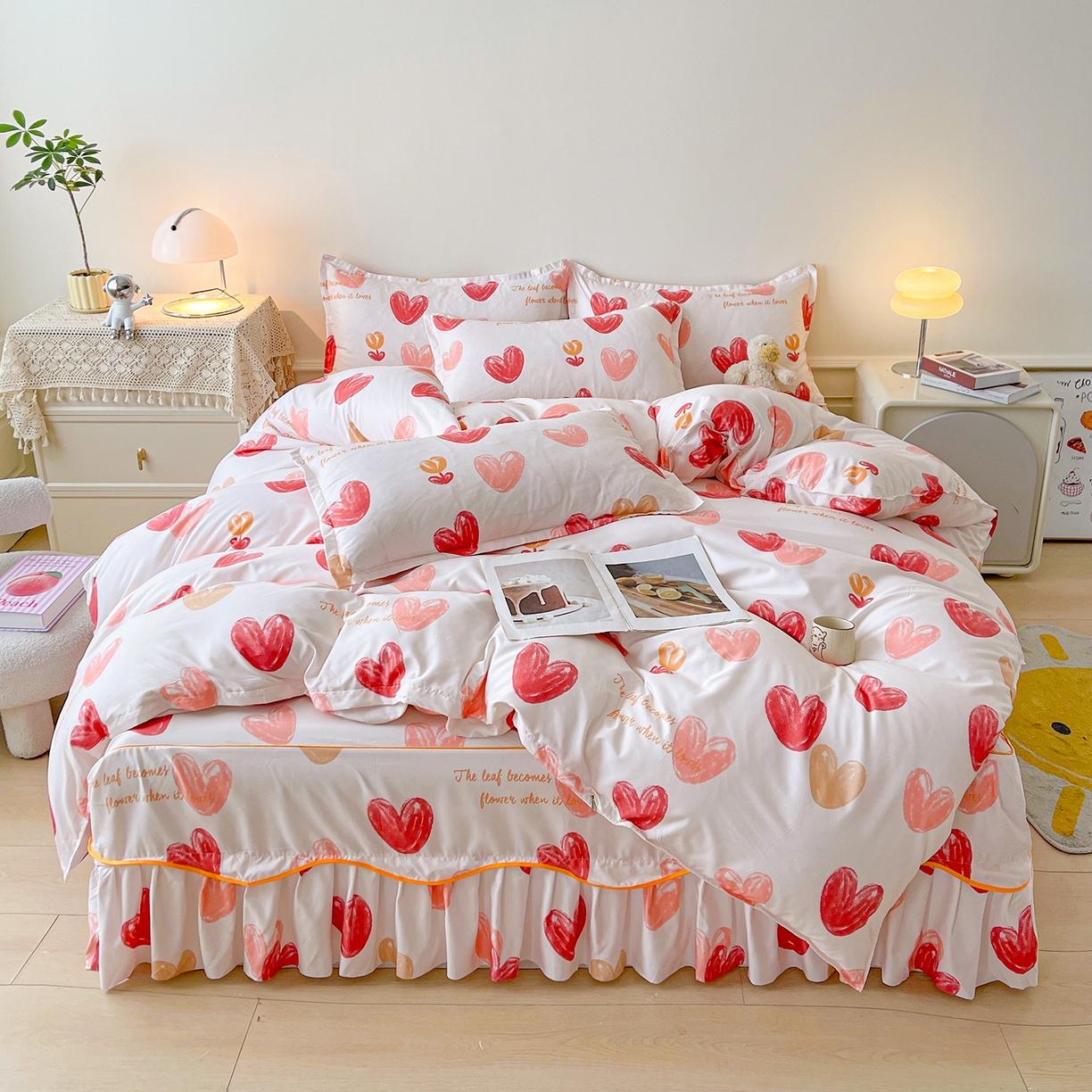 91家纺网 家纺一手货源 找家纺 （总）笠裙家纺 2025新款A类水洗棉韩版S边花边印花床裙四件套