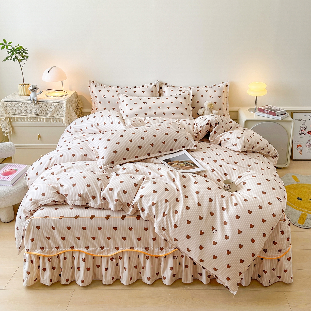 91家纺网 家纺一手货源 找家纺 （总）笠裙家纺 2025新款A类水洗棉韩版S边花边印花床裙四件套