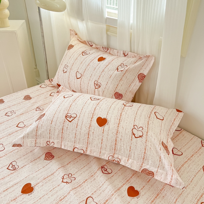 91家纺网 家纺一手货源 找家纺 笠裙家纺 2025新款A类水洗棉韩版S边花边印花床裙四件套 爱心蝴蝶结