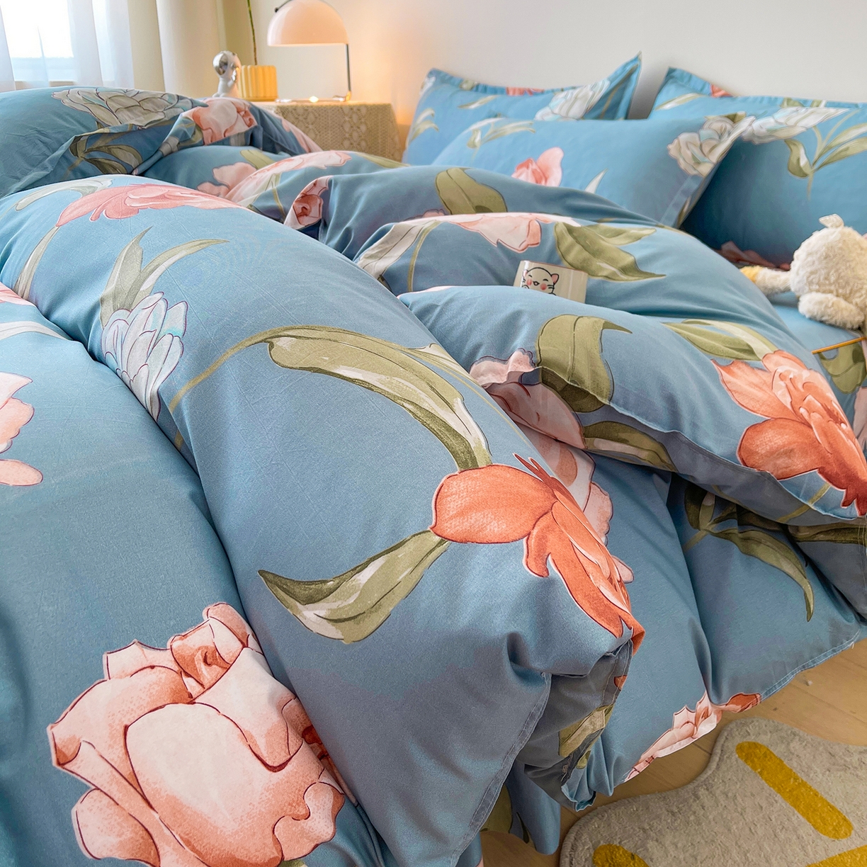 91家纺网 家纺一手货源 找家纺 笠裙家纺 2025新款A类水洗棉韩版S边花边印花床裙四件套 婉华