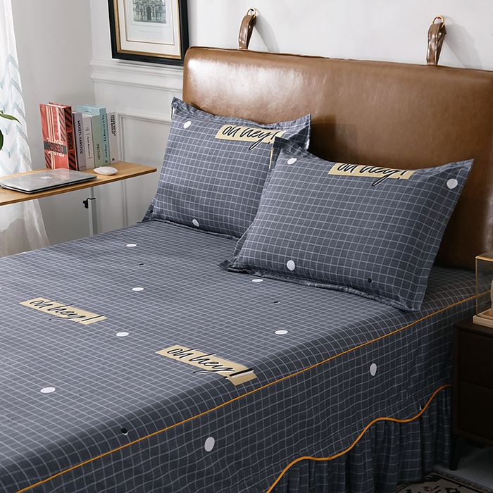 91家纺网 家纺一手货源 找家纺 笠裙家纺 2025新款A类水洗棉韩版S边花边印花床裙四件套 潮格