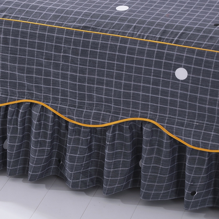 91家纺网 家纺一手货源 找家纺 笠裙家纺 2025新款A类水洗棉韩版S边花边印花床裙四件套 潮格