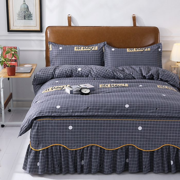 91家纺网 家纺一手货源 找家纺 笠裙家纺 2025新款A类水洗棉韩版S边花边印花床裙四件套 潮格