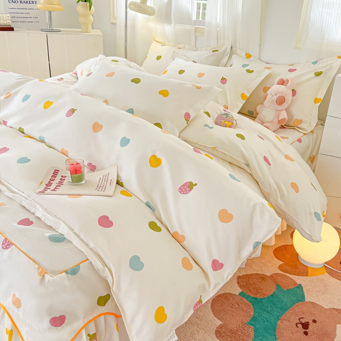 91家纺网 家纺一手货源 找家纺 笠裙家纺 2025新款A类水洗棉韩版S边花边印花床裙四件套 纯爱