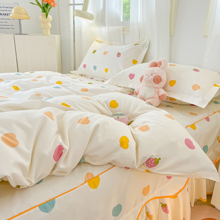 91家纺网 家纺一手货源 找家纺 笠裙家纺 2025新款A类水洗棉韩版S边花边印花床裙四件套 纯爱